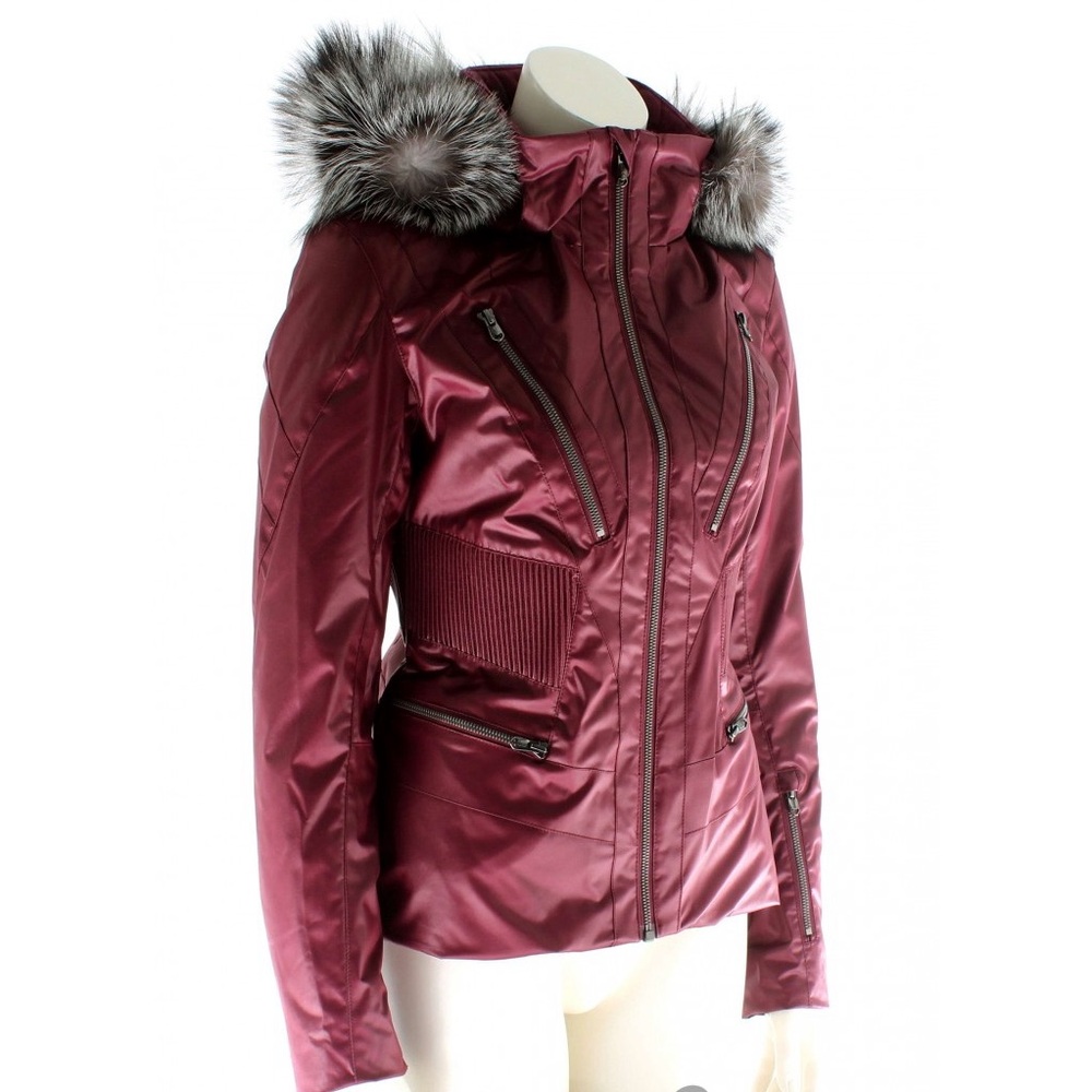 Spyder Maroon and Gray Ski Jacket with Faux Fur Hood and Insulation